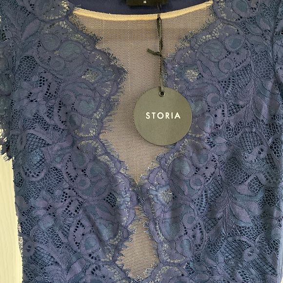 STORIA: NAVY BLUE COCKTAIL EMBROIDERED DRESS - Picture 4 of 7